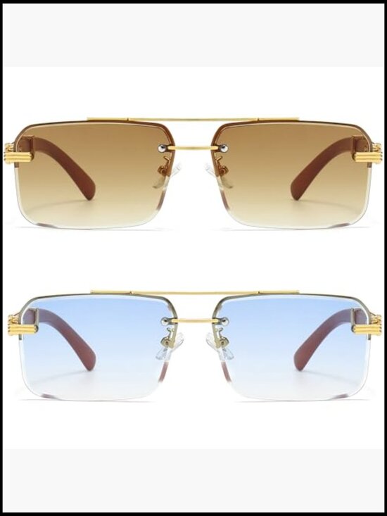Rimless Rectangle Sunglasses Unisex Frameless Square UV 400 Protection